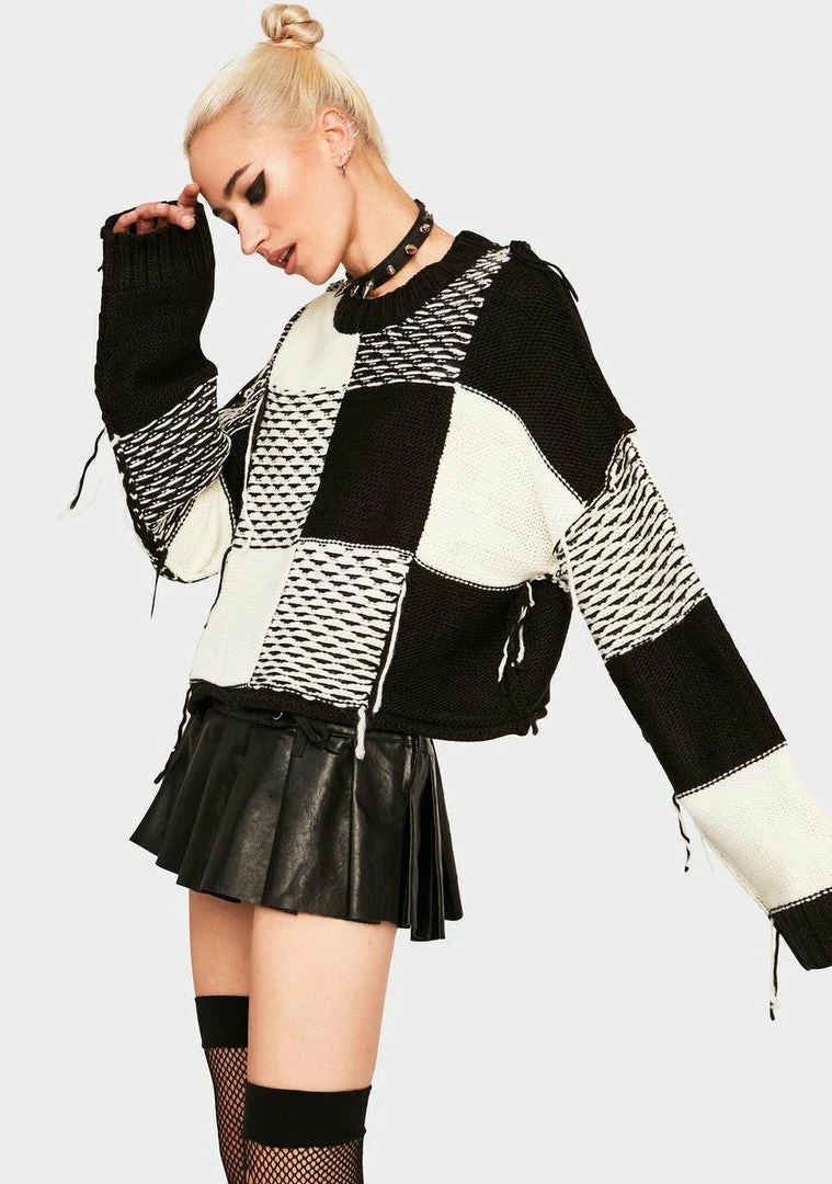 Wholesale ๐ The Ragged Priest Black And White Cropped Knit Sweater ๐คฉ 4 The Ragged Priest Black And White Cropped Knit Sweater