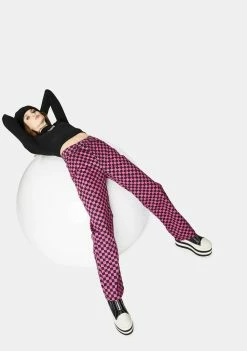 The Ragged Priest Pink Checkered Roach Jeans Bottoms