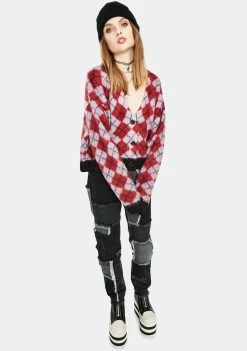 The Ragged Priest Meddler Fuzzy Argyle Cardigan