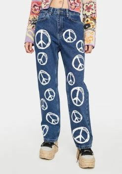 The Ragged Priest Peace Printed Hope Release Jeans Boyfriend Jeans