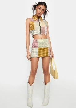 The Ragged Priest Jessie Patchwork Cropped Shirt Tops