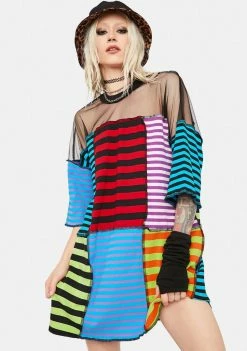 The Ragged Priest Nerve Patchwork Stripe Tee Dress Dresses