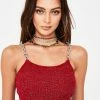 The Ragged Priest Red Glitter Chain Strap Ribbed Cami Top Tops
