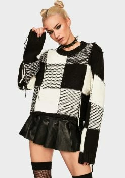 The Ragged Priest Black And White Cropped Knit Sweater