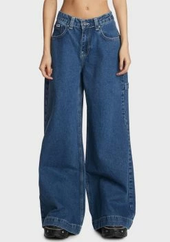 The Ragged Priest Bottoms Mid Blue Sweeper Jeans