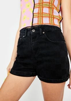 The Ragged Priest Charcoal Rave Denim Shorts Bottoms