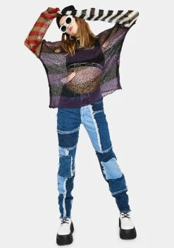 The Ragged Priest Dork Sheer Knit Striped Sweater