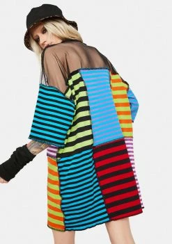 The Ragged Priest Nerve Patchwork Stripe Tee Dress Dresses