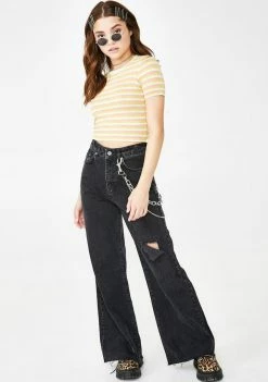 The Ragged Priest Bottoms Trip Flared Jeans With Knee Rip