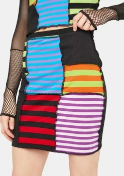 The Ragged Priest Performer Patchwork Stripe Mini Skirt Bottoms