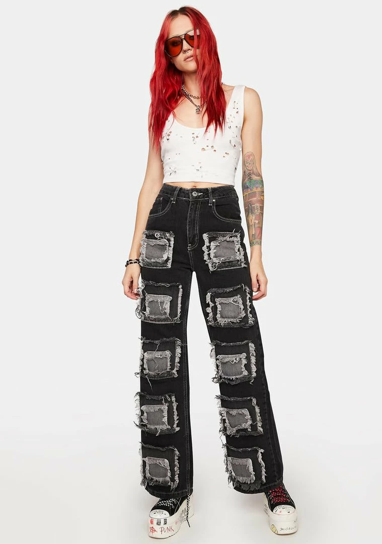 Cheap 🔥 The Ragged Priest Charcoal Rubic Baggy 👖 Jeans 👏 4 The Ragged Priest Charcoal Rubic Baggy Jeans