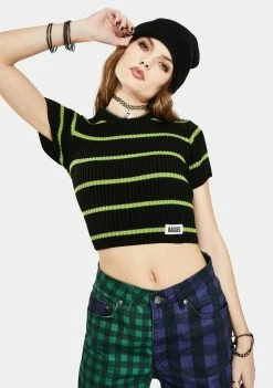 The Ragged Priest Tops Swing Striped Crop Top