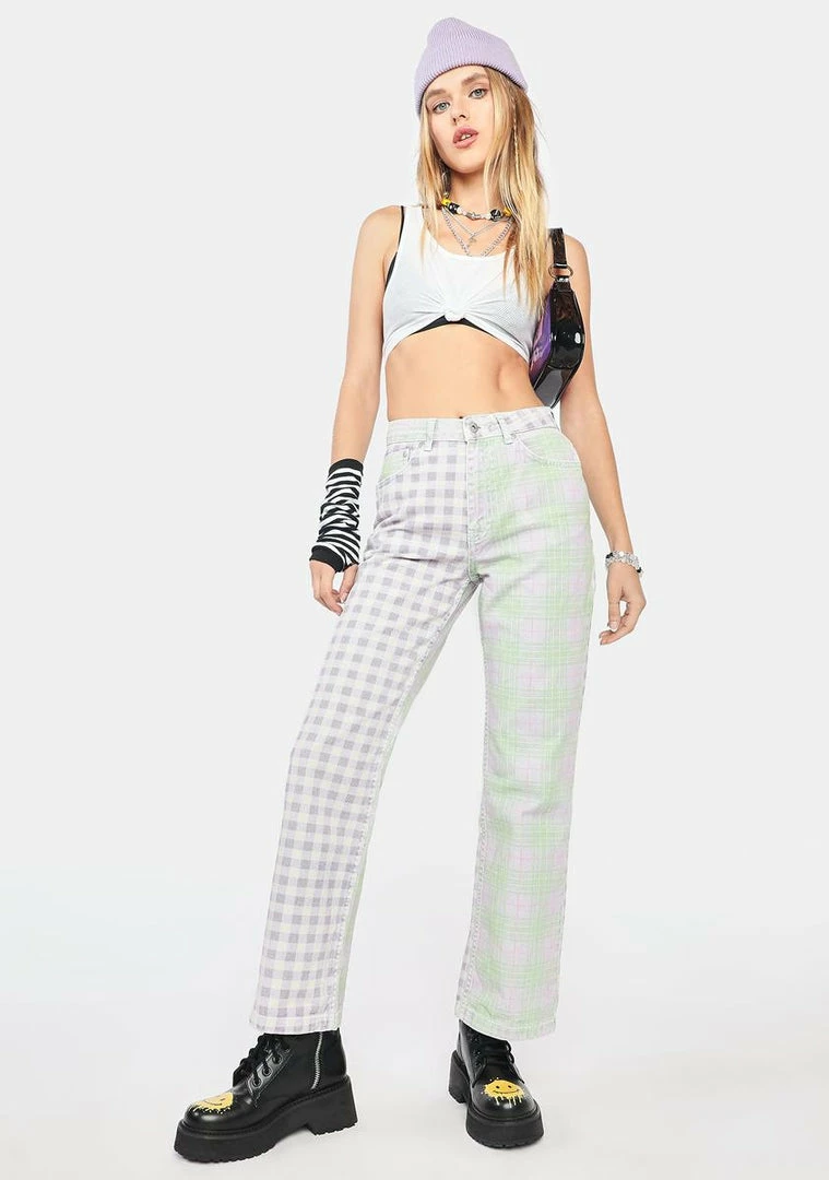 Best Pirce π₯ The Ragged Priest Bottoms Vibe Mixed Check π Jeans π 4 The Ragged Priest Bottoms Vibe Mixed Check Jeans