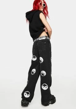 The Ragged Priest Boyfriend Jeans Charcoal Yin Yang Printed Release Jeans