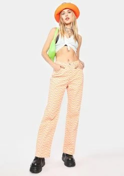 The Ragged Priest Pink Yellow Wave Denim Jeans Bottoms