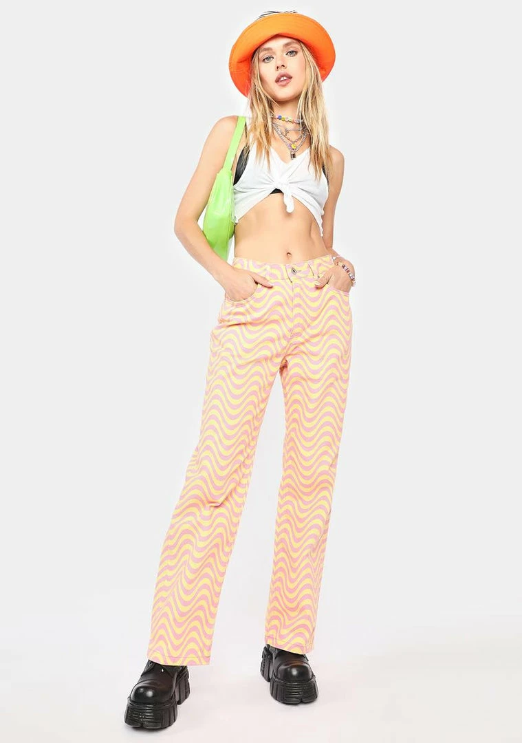 Cheapest π The Ragged Priest Pink Yellow Wave Denim π Jeans Bottoms π 4 The Ragged Priest Pink Yellow Wave Denim Jeans Bottoms