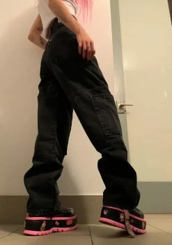 The Ragged Priest Bottoms Black Combat Wide Leg Jeans