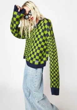 The Ragged Priest Tops Yeet Checkered Knit Sweater