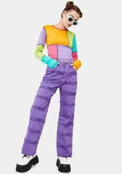 The Ragged Priest Purple Crook Distressed Denim Jeans Bottoms