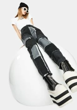 The Ragged Priest Black Cheat Patchwork Mom Jeans Bottoms