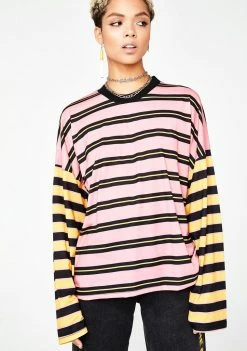 The Ragged Priest Tops Stripe Skater Long Sleeve