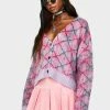 The Ragged Priest Tops Consumer Argyle Fuzzy Knit Cardigan