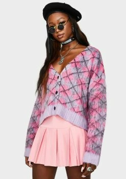 The Ragged Priest Tops Consumer Argyle Fuzzy Knit Cardigan