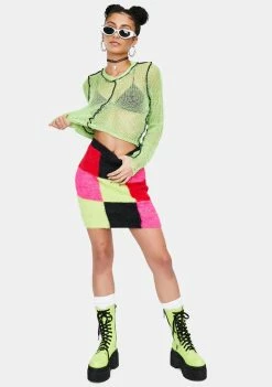 The Ragged Priest Scope Patchwork Knit Mini Skirt