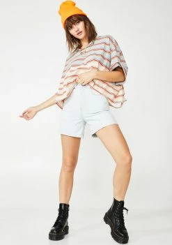 The Ragged Priest Bottoms Stone Wash Skater Denim Shorts