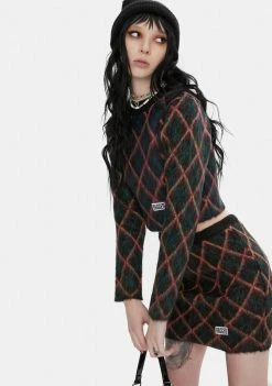 The Ragged Priest Goose Argyle Crop Sweater Tops