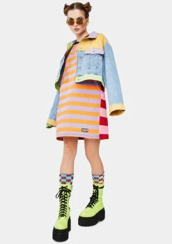 The Ragged Priest Dresses Revert Striped Long Sleeve Tee Dress