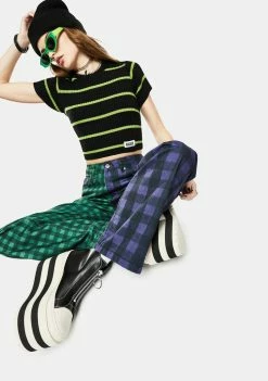 The Ragged Priest Tops Swing Striped Crop Top