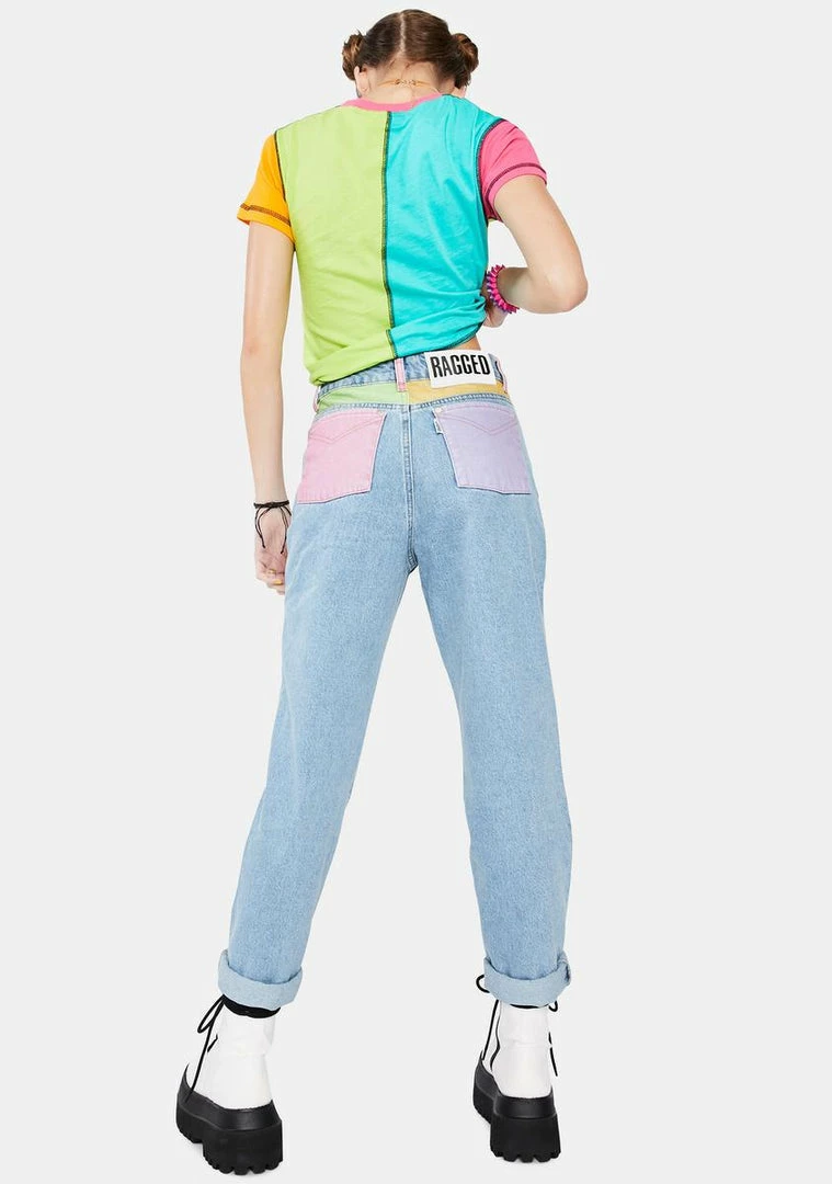 Best Sale π€© The Ragged Priest Illuminate Colorblock Pocket Mom π Jeans π₯° 6 The Ragged Priest Illuminate Colorblock Pocket Mom Jeans