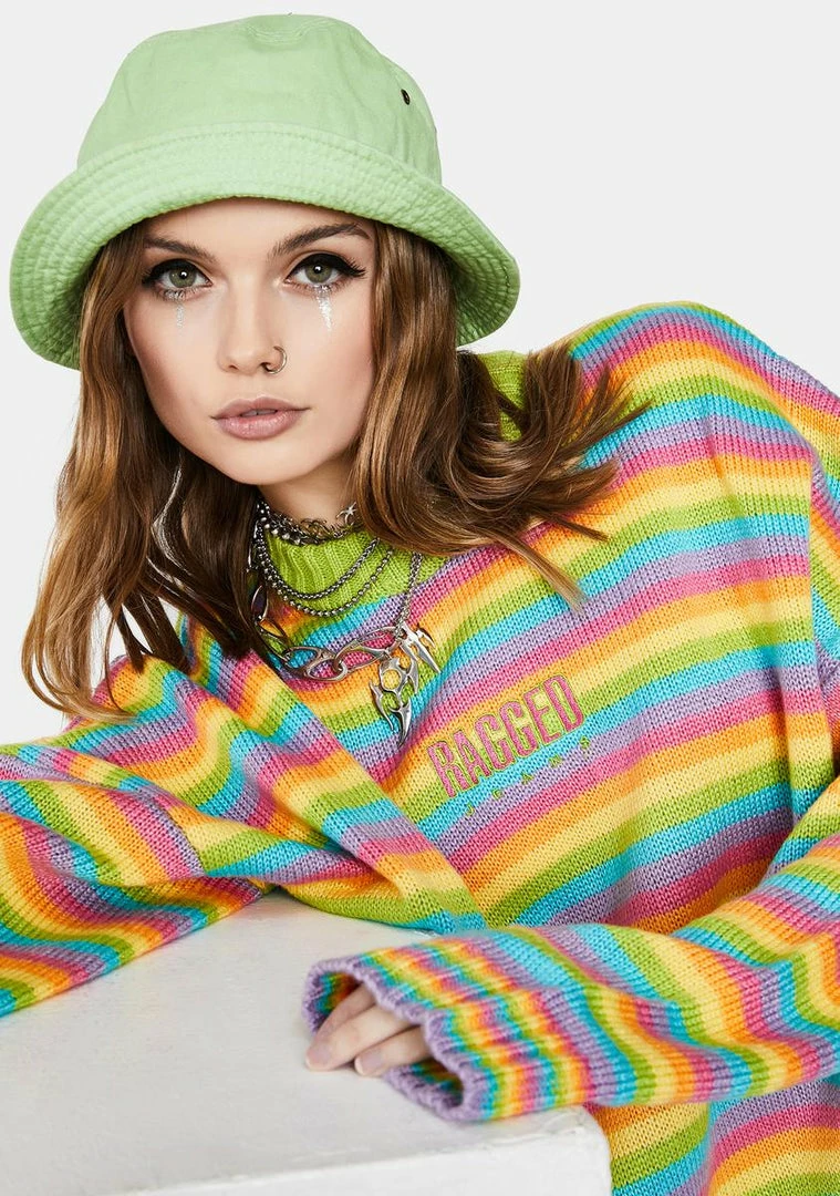 Best deal 👍 The Ragged Priest Glow Up Rainbow Knit Sweater Tops ⭐ 4 The Ragged Priest Glow Up Rainbow Knit Sweater Tops