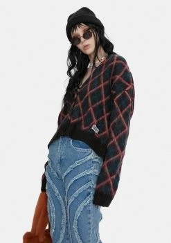 The Ragged Priest Tops Pops Argyle Knit Cardigan