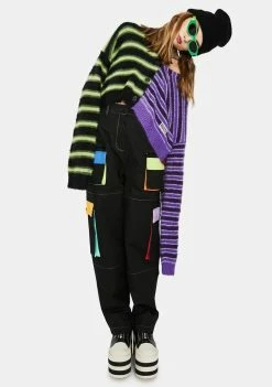 The Ragged Priest Tops Frat Fuzzy Stripe Cardigan
