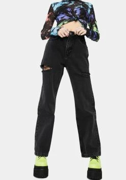The Ragged Priest Charcoal Slasher Distressed Dad Jeans