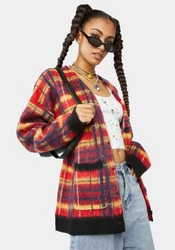 The Ragged Priest Quad Plaid Cardigan Tops