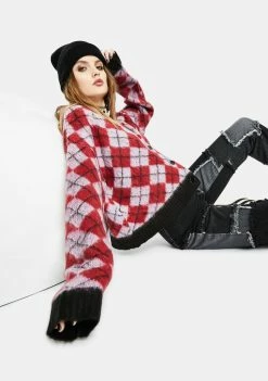 The Ragged Priest Meddler Fuzzy Argyle Cardigan