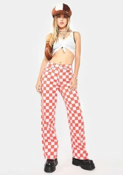 The Ragged Priest Red Rook Checkered Jeans Bottoms