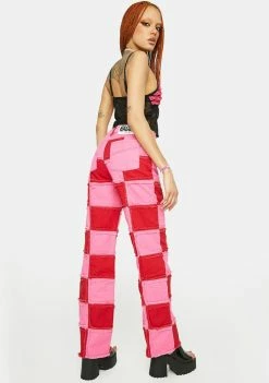 Best deal ✨ The Ragged Priest Bottoms Pink Muse Checkered 👖 Jeans 👍 9 The Ragged Priest Bottoms Pink Muse Checkered Jeans