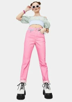 The Ragged Priest Bottoms Dolly Pink Overdyed Mom Jeans