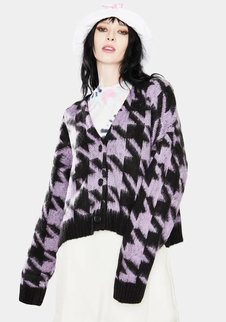 Best Pirce π₯ The Ragged Priest Tops Inception Houndstooth Knit Cardigan π 3 The Ragged Priest Tops Inception Houndstooth Knit Cardigan