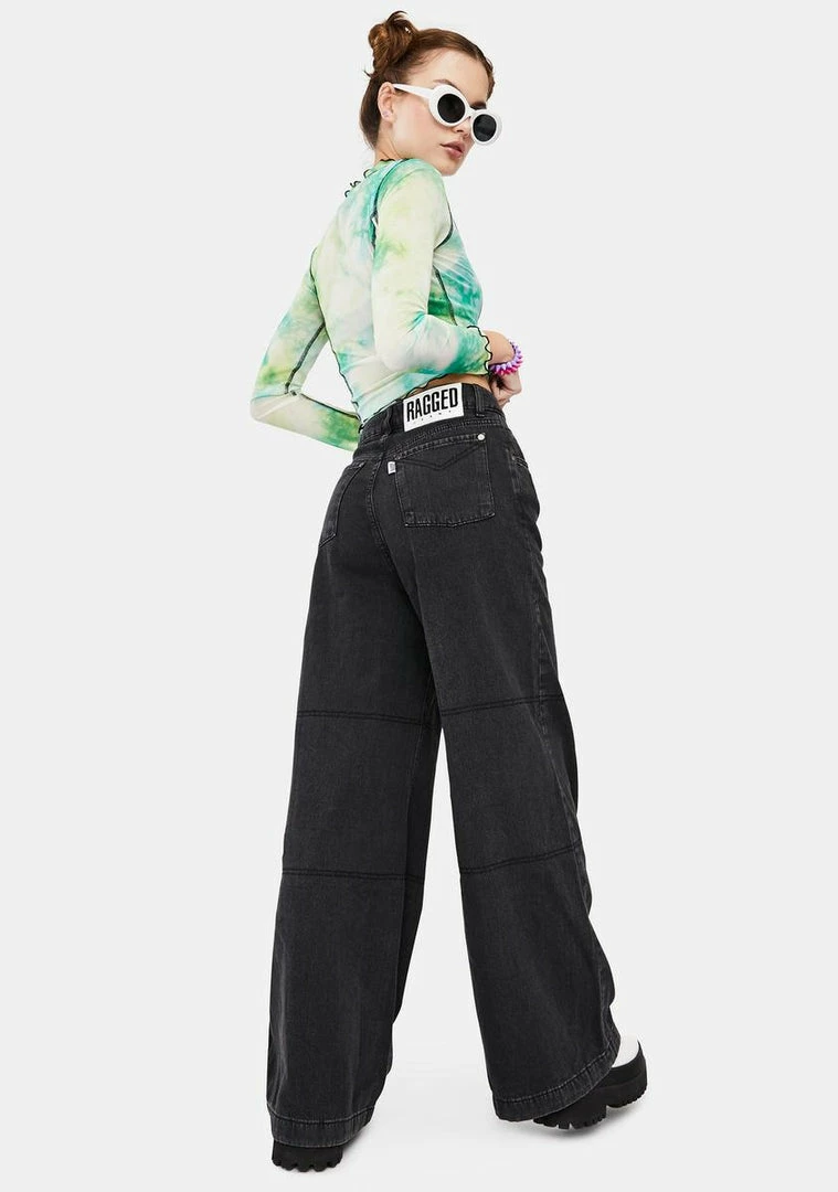 Promo β€οΈ The Ragged Priest Charcoal Grueler Wide Leg π Jeans Bottoms 𧨠6 The Ragged Priest Charcoal Grueler Wide Leg Jeans Bottoms