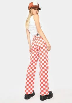 The Ragged Priest Red Rook Checkered Jeans Bottoms