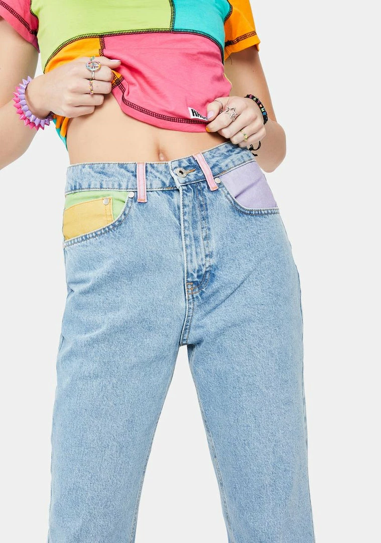 Best Sale π€© The Ragged Priest Illuminate Colorblock Pocket Mom π Jeans π₯° 3 The Ragged Priest Illuminate Colorblock Pocket Mom Jeans