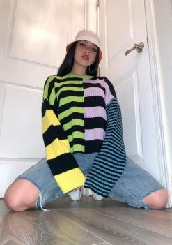 The Ragged Priest Modify Knit Striped Sweater Tops