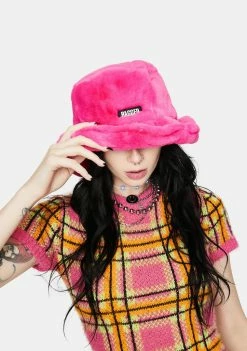 The Ragged Priest Pink Candid Faux Fur Bucket Hat Hats