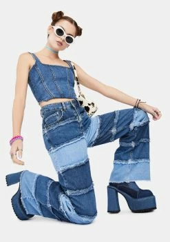The Ragged Priest Shredder Wide Leg Jeans Bottoms