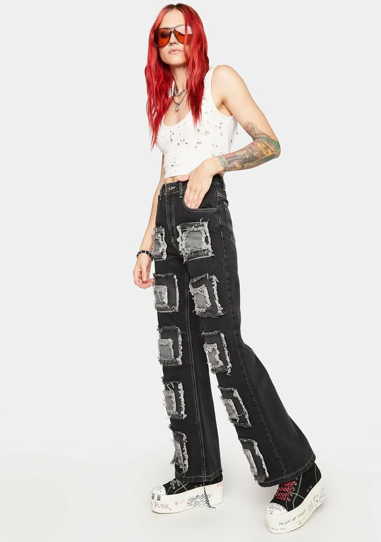 Cheap 🔥 The Ragged Priest Charcoal Rubic Baggy 👖 Jeans 👏 5 The Ragged Priest Charcoal Rubic Baggy Jeans